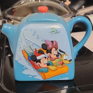 Disney Blue Teapot with Mickey, Minnie, and Pluto